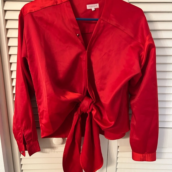 Mistress Rocks Tops - Mistress Rocks Red Satin Tie-Front Blouse